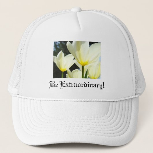 Wees buitengewoon! sporthoeden Dames Witte Tulpen Trucker Pet (Voorkant)