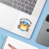 Wees Clawsome Funny Positive Crab Pun Sticker (Laptop met iPhone)