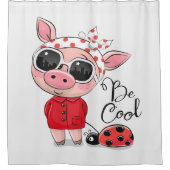 Wees cool pig | Varkens en ladybug | Gezinsgeschen Douchegordijn (Voorkant)