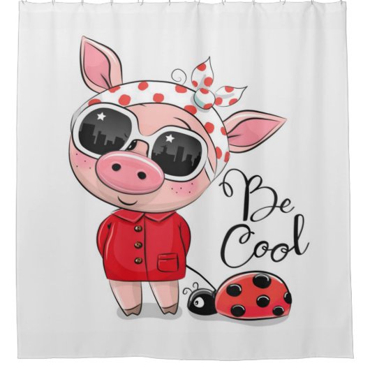 Wees cool pig | Varkens en ladybug | Gezinsgeschen Douchegordijn (Voorkant)