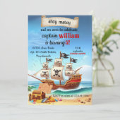 wees cool schattig zwembad schip Pirate Verjaardag Kaart (Staand voorkant)