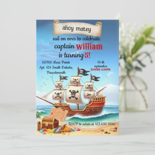 wees cool schattig zwembad schip Pirate Verjaardag Kaart (Staand voorkant)