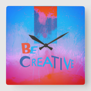 "Wees creatief" Blauw Oranje magenta ontwerp Vierkante Klok