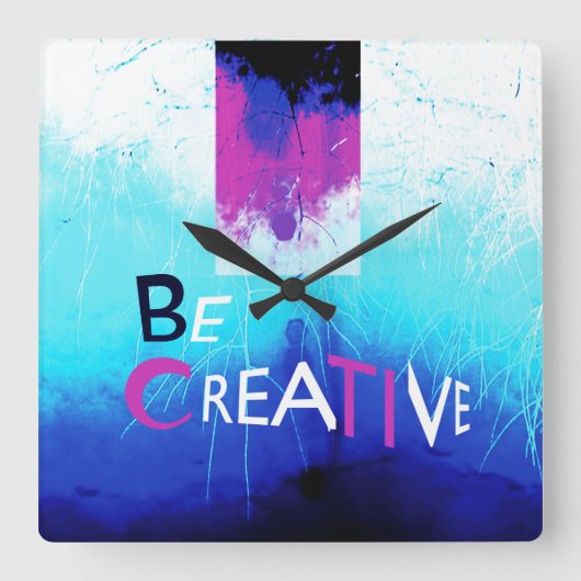 Wees creatief in Aqua Magenta White Vierkante Klok (Voorkant)
