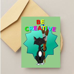 Wees Creatief Zwart-Witte Kat Briefkaart