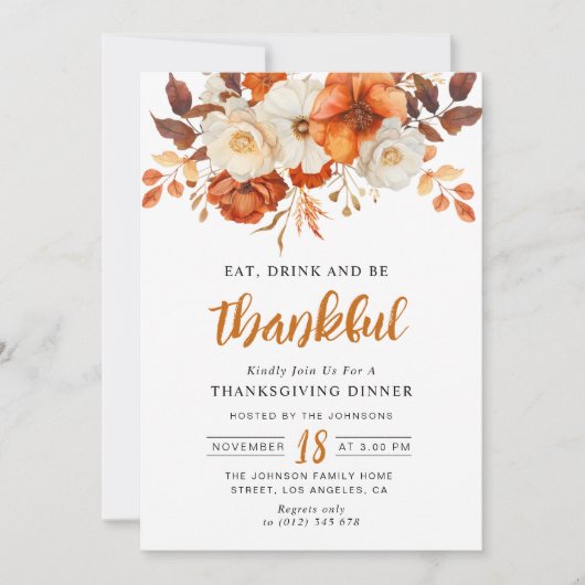 Wees dankbaar bloemendiner Thanksgiving Kaart (Voorkant)