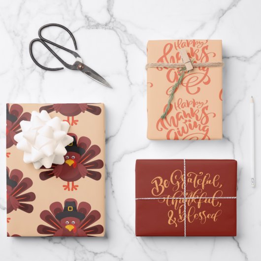 Wees dankbaar voor de Thanksgiving Turkije Inpakpapier Vel (Voorkant)