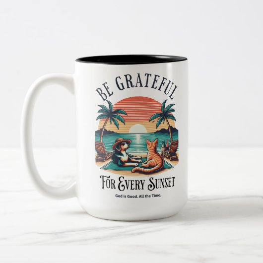 Wees dankbaar voor elke zonsondergang tweekleurige koffiemok (Links)