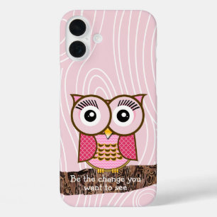 Wees de Change Uil Houten Patroon Kleur wijzigen iPhone 16 Plus Hoesje