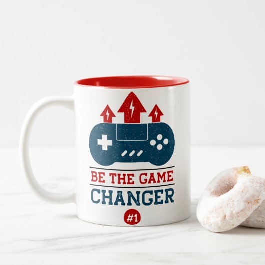 Wees de game changer #1 Gaming Tweekleurige Koffiemok (Met donut)