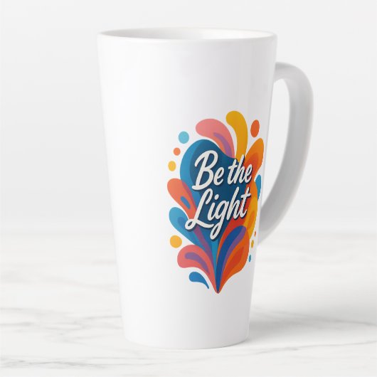 Wees de licht Inspirerend kleurrijke typografie De Latte Mok (Rechterhoek)