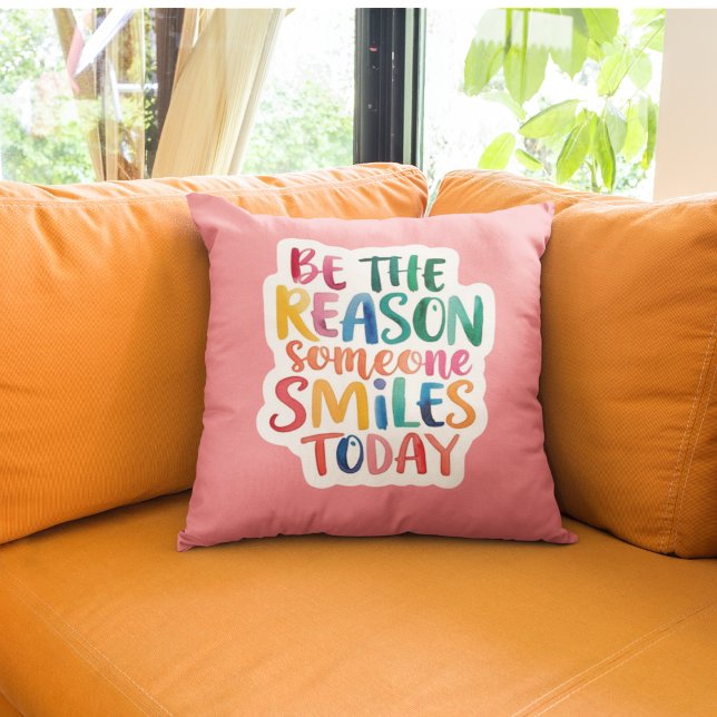 Wees de reden waarom iemand vandaag glimlacht. kussen (Encourage kindness with this, "Be the reason someone smiles today" pillow! )