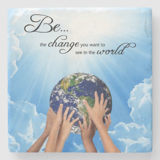 Wees de verandering - Gandhi Magnet Stenen Onderzetter (Voorkant)