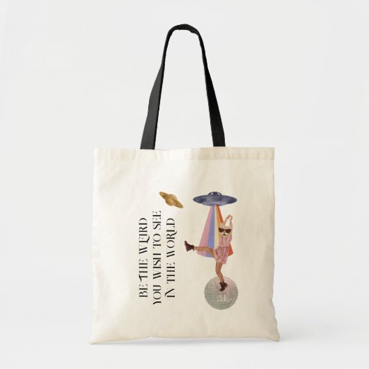 Wees de vreemde | Dancing Space Cat Monogram Tote Bag (Voorkant)