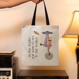 Wees de vreemde   Dancing Space Cat Monogram Tote Bag