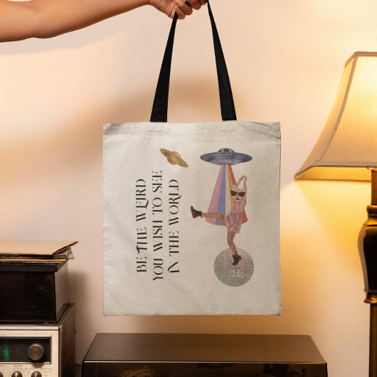 Wees de vreemde | Dancing Space Cat Monogram Tote Bag