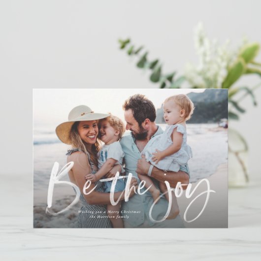 Wees de vreugde van het moderne script Kerstfoto Feestdagenkaart (Staand voorkant)