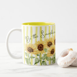 Wees de Zonneschijn Zonnebloemen en Strepen Koffie Tweekleurige Koffiemok