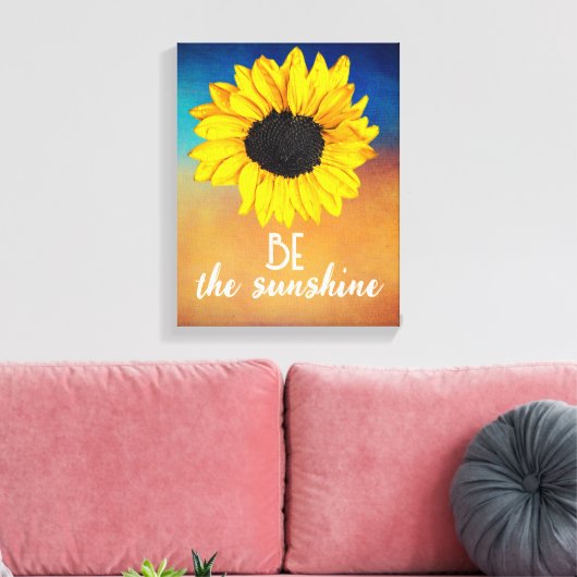 Wees de zonneschijnse uitspraak op gele zonnebloem canvas afdruk (Insitu (Woonkamer))