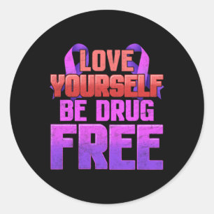 Wees drugs vrij, hou van jezelf paarse lint ronde sticker