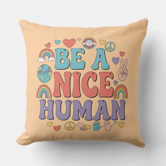 Wees een aardig mens - Rainbow Peace Quote Kussen (Voorkant)