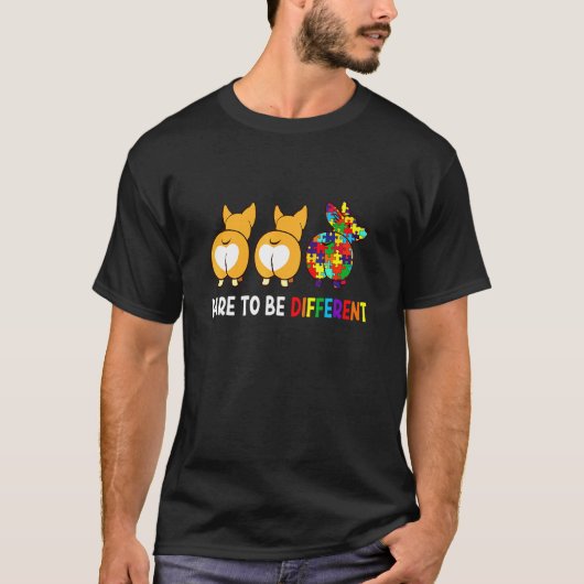 Wees een ander autisme bewustzijn Corgi T-shirt (Voorkant)