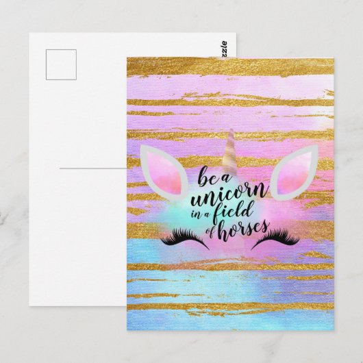Wees een eenhoorn in een veld van paarden geperson briefkaart (Voorkant / Achterkant)