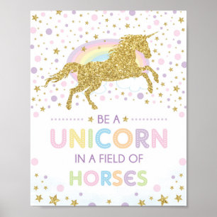 Wees een Eenhoorn in een Veld van Paarden Meisjes  Poster