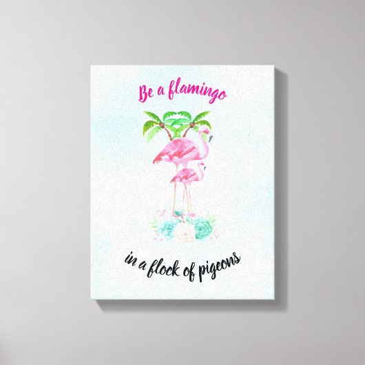 Wees een Flamingo in een kudde duiven Canvas Afdruk (Voorkant)