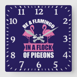 Wees een flamingo in een zwerm duiven vierkante klok
