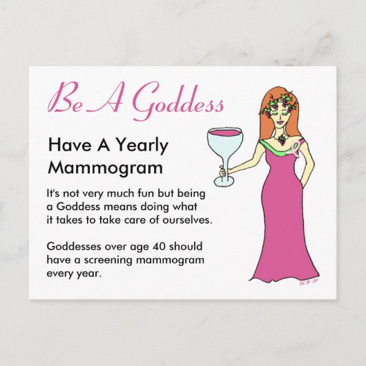 Wees een godin, heb een Mammogram Wine Goddess BCA Briefkaart (Voorkant)