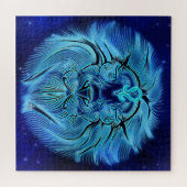 Wees een koning, wees een leeuw, blauw, zodiaal te legpuzzel (Horizontaal)