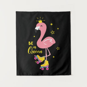 Wees Een Koningin Roze Flamingo Schaats Roller Vro Wandkleed