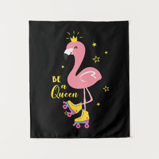 Wees Een Koningin Roze Flamingo Schaats Roller Vro Wandkleed (Voorkant)