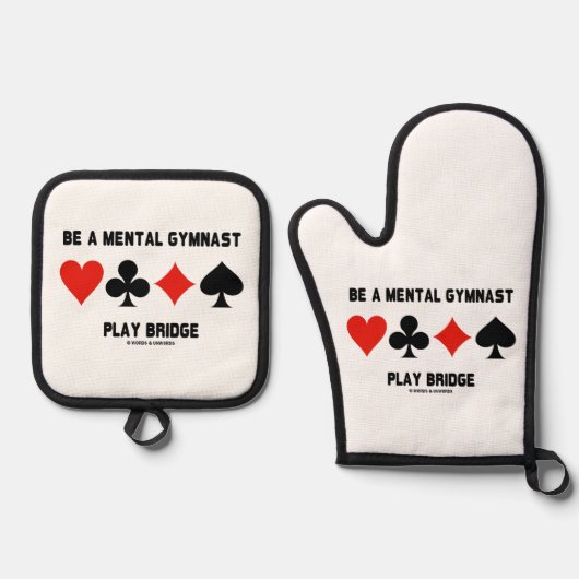 Wees een mentale gymnast Speel Bridge Vier Kaartsu Ovenwant & Pannenlap Set (Voorkant)