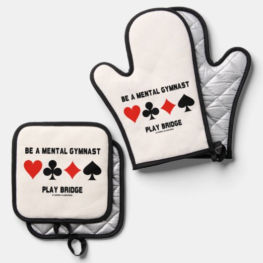 Wees een mentale gymnast Speel Bridge Vier Kaartsu Ovenwant & Pannenlap Set (Voorkant / Achterkant)