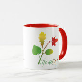 Wees een Motivatie slogan voor het leven, met blad Mok (Voorkant rechts)