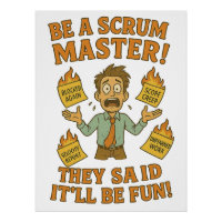 Wees een scrum master, sarcastische corporate Humo