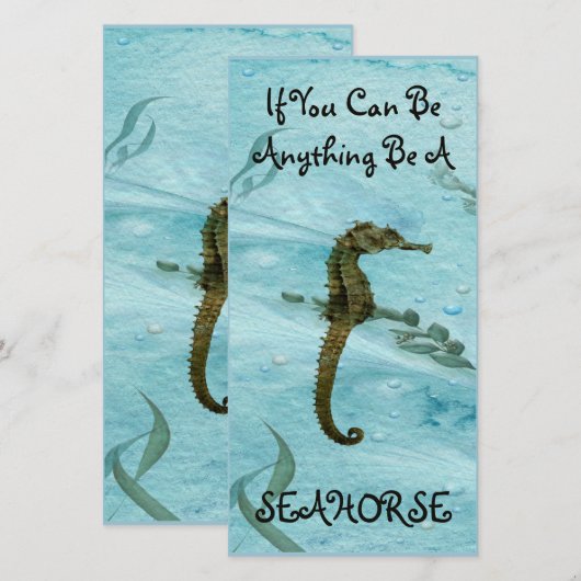 Wees een Seahorse Cute Underwater Life Thmed Bladw Bedankkaart (Voorkant / Achterkant)
