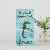 Wees een Seahorse Cute Underwater Life Thmed Bladw Bedankkaart (Staand voorkant)
