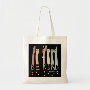 Wees een soort gebarentaal brailletaal met een vis tote bag
