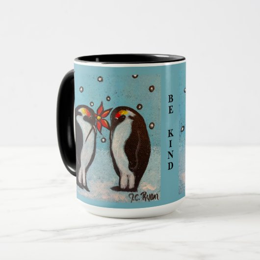 Wees een soort Penguin Love Whimsical Art Mok (Voorkant links)