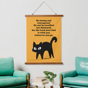 Wees een sterke en moedige zwarte kat hangend wandkleed
