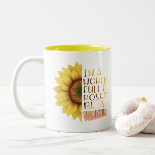 Wees een Sunflower Quote Tweekleurige Koffiemok (Met donut)