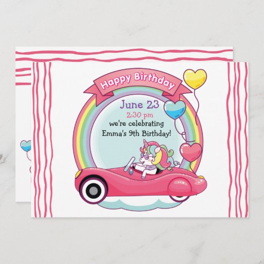 Wees een Trendsetter Unicorn drive van de Birthday Kaart (Voorkant / Achterkant)