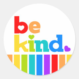 Wees een vriendelijke regenboogslogan met hartfoto ronde sticker