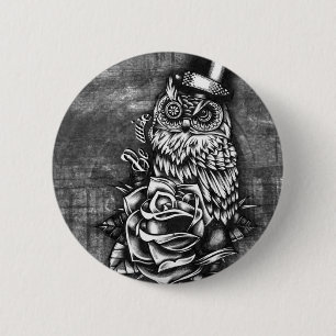 Wees een wijs tattoo stijlillustratie. ronde button 5,7 cm