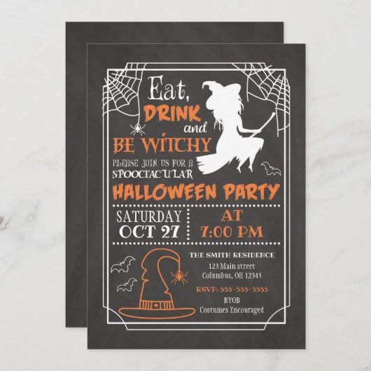 Wees een Witchy Halloween Party Uitnodiging (Voorkant / Achterkant)
