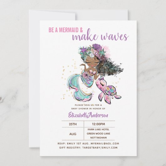 Wees een Zeemeermin en Maak Golven Meisjes Baby Sh Kaart (Voorkant)
