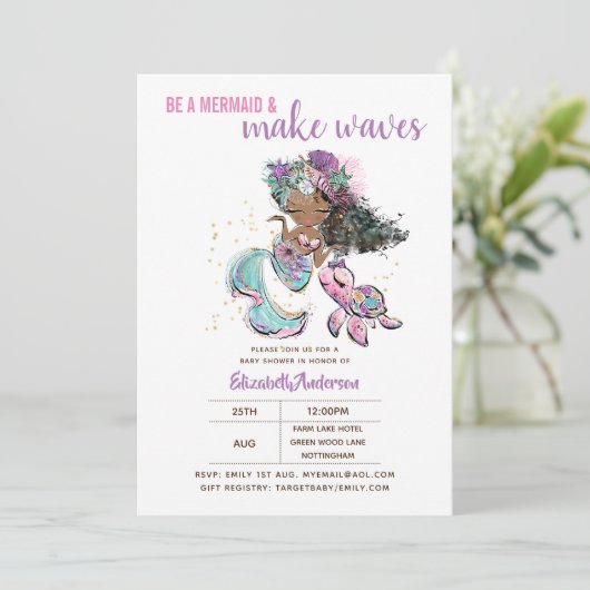 Wees een Zeemeermin en Maak Golven Meisjes Baby Sh Kaart (Staand voorkant)